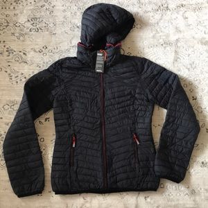 NWT SuperDry Size 4 Navy Quilted Jacket with hood
